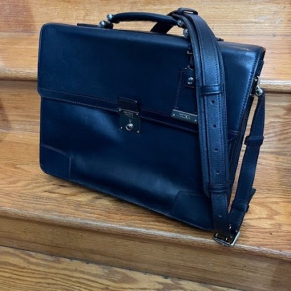 Rare Navy Leather Tumi Astor Dorilton Briefcase Laptop Bag - Picture 1 of 8